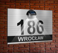 TABLICZKA ADRESOWA oświetlona z lampką numer domu dibond SREBRNA nierdzewna