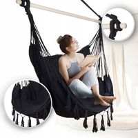 HAMAK BRAZYLIJSKI FOTEL OGRODOWY WISZĄCY HAMAK HUŚTAWKA RODOS 2 CZARNY