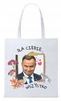 Prezydent Andrzej Duda Torba Eco Biała Shopper Z Nadrukiem Ze Zdjęciem