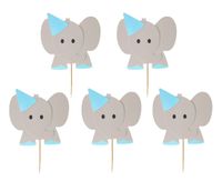 Pikery do babeczek słoniki niebieskie baby shower dla chłopczyka 10 szt.