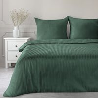 Pościel z satyny bawełnianej w prażki VERA 220X200 70X80X2 ciemnozielona