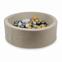 Suchy basen 90x30cm Velvet Soft Beżowy z piłeczkami 200szt (beżowe, białe, srebrne)