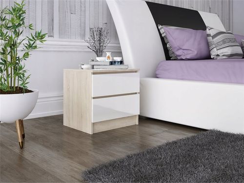 Stolik Nocny Szafka Nocna MDF 45 x 48 x 40 CM Zoe Dąb Sonoma Biały Połysk na Arena.pl