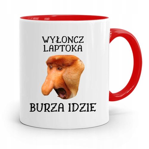 Kubek Czerwony Nosacz Janusz Wyłoncz Laptoka Z Nadrukiem Ze Zdjęciem na Arena.pl