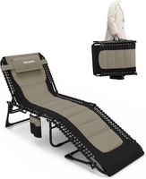Leżak Ogrodowy Składany Plażowy z Poduszką i Kieszenią 190cm Khaki 120kg