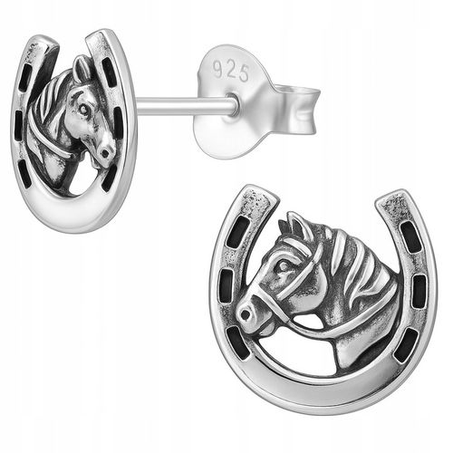 Kolczyki konie srebrne podkowy srebro sztyfty wkrętki koniki srebro na Arena.pl