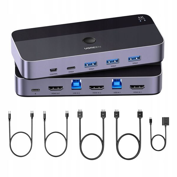 UGREEN PRZEŁĄCZNIK SWITCH KVM 2w1 HDMI USB-A USB-B USB-C MICRO 4K 2X KABEL zdjęcie 1