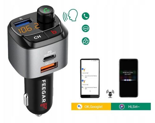 Transmiter FM Bluetooth BT Feegar Szybka Ładowarka QC 3.0 PD MP3 Audio USB na Arena.pl