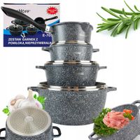 ZESTAW GARNKÓW MARMURKOWYCH INDUKCJA GAZ KOMPLET GARNKI + POKRYWKI AROMA