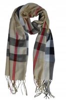 Piękny elegancki cienki szalik / apaszka kratka wielokolorowy beżowo-czarny