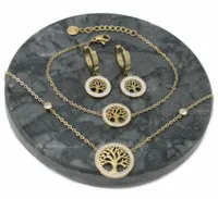 KOMPLET ZŁOTY 3 cz DRZEWKA SZCZĘŚCIA STAL CHIRURGICZNA CYRKONIE