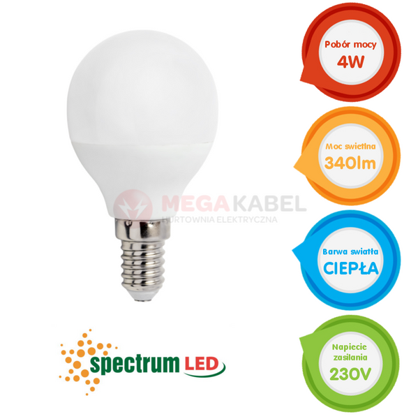 Żarówka LED kulka E14 230V 4W ciepła WW WOJ13030 SPECTRUM zdjęcie 4