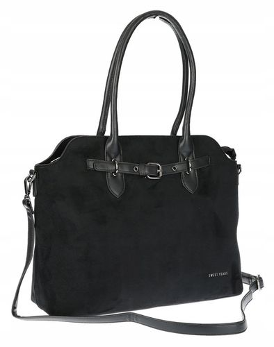 Torebka damska zamsz kuferek elegancka do pracy włoska marka 2947 Czarna na Arena.pl