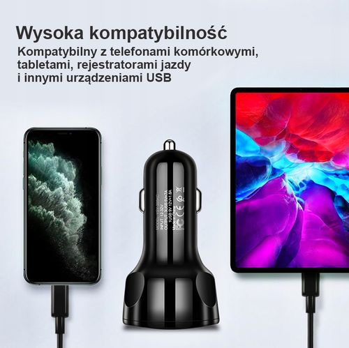 SZYBKA SAMOCHODOWA ŁADOWARKA 3xUSB QUALCOMM QC 3.0 na Arena.pl