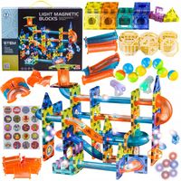 KLOCKI MAGNETYCZNE ŚWIECĄCY TOR KULKOWY ZJAZD dla kulek 110el duży zestaw