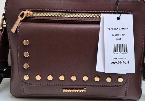 TOREBKA BRĄZOWA LISTONOSZKA MONNARI PASEK LOGO na Arena.pl