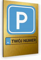 Tabliczka znak informacyjny 20x15 Złota PARKING TWÓJ NUMER Nierdzewna