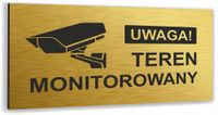 Tabliczka ZŁOTA nierdzewna TEREN MONITOROWANY TEKST Tablica informacyjna