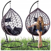 FOTEL OGRODOWY WISZĄCY KOKON DUŻY KOSZ VEGAS Z PODSTAWĄ PODUSZKA CZARNA