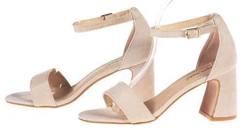 Sandały zamszowe na słupku 7,5 cm. piętka pasek beżowe Rozmiar obuwia - 41 na Arena.pl