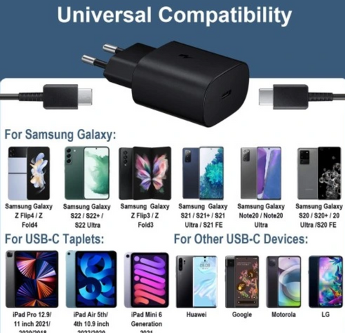Szybka ładowarka sieciowa 25W USB C + kabel 1M do Samsung Galaxy S10, S20, S21, S22 na Arena.pl
