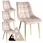 zestaw x4 krzeseł beżowych na złotych nogach tapicerowane do jadalni