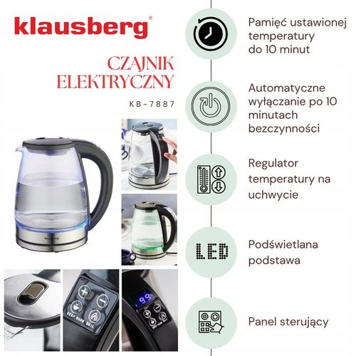Czajnik elektryczny szklany Regulacja Temp. Klausberg KB-7887 1.8L LED LCD na Arena.pl