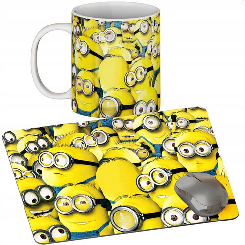 ZESTAW KUBEK + PODKŁADKA - MINIONKI - PREZENT WIELE WZORÓW + IMIĘ na Arena.pl
