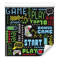 Tapeta do pokoju chłopca kolorowe napisy piksele