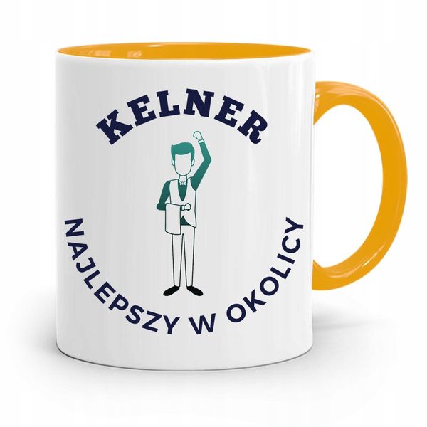 Dla Kelnera Kubek Żółty Kelner Najlepszy W Okolicy Z Nadrukiem Ze Zdjęciem zdjęcie 1