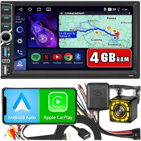 RADIO SAMOCHODOWE 2 DIN 4GB RAM ANDROID AUTO CARPLAY ANDROID 15 RDS zdjęcie 1