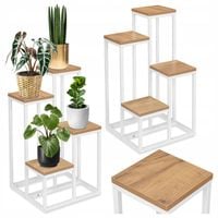 METALOWY KWIETNIK STOJAK półki na kwiaty wysoki PODŁOGOWY biały dąb craft