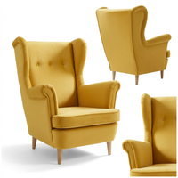 Fotel uszak skandynawski żółty złoty musztardowy welurowy Ari Family Meble