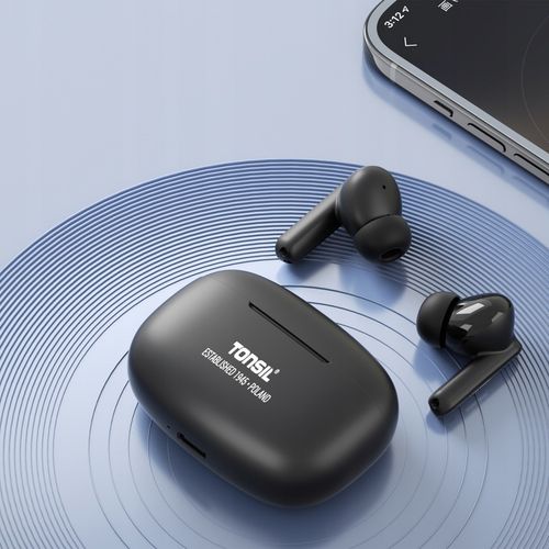 CZARNE SŁUCHAWKI Bezprzewodowe Dokanałowe TONSIL T50 BT Bluetooth IPX5 V5.3 na Arena.pl
