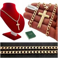 GRUBY ZŁOTY ŁAŃCUCH PANCERKA + KRZYŻYK 18K 50CM+GRATISY / PREZENT DLA NIEGO