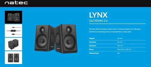 Głośniki komputerowe Natec Lynx 2.0 6W RMS na Arena.pl
