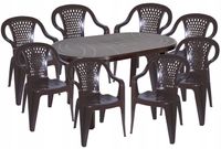 MOCNY BRĄZ ZESTAW 8+1 DUŻY STÓŁ KRZESŁA PLASTIK