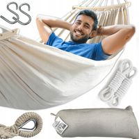 HAMAK OGRODOWY XXL BRAZYLIJSKI dwuosobowy WZMOCNIONY DRĄŻEK 260 x 155 cm