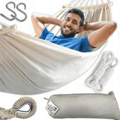 HAMAK OGRODOWY XXL BRAZYLIJSKI dwuosobowy WZMOCNIONY DRĄŻEK 260 x 155 cm