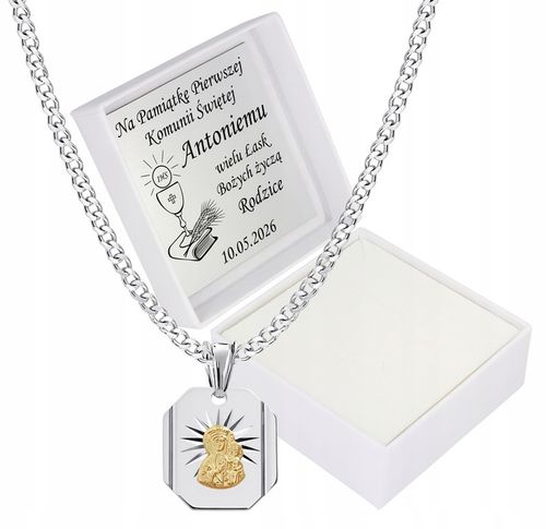 Łańcuszek Medalik Komunijny Srebrny Matka Boska do Komunii Chrztu ze Srebra na Arena.pl