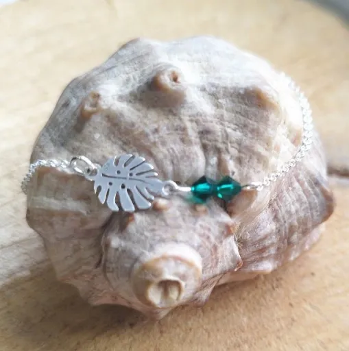 BRANSOLETKA SREBRNA LIŚĆ MONSTERA I KR. SWAROVSKI SREBRO 925 zdjęcie 4