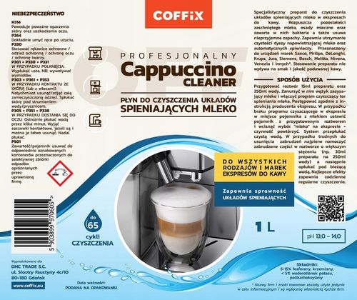 COFFIX PŁYN DO CZYSZCZENIA SYSTEMU MLEKA CAPPUCCINO CLEANER 1L na Arena.pl