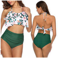 STRÓJ KĄPIELOWY BIKINI WYSOKI STAN FALBANKA KWIATY ZIELONY HISZPANKA PLAŻA