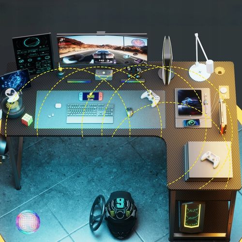 Biurko Gamingowe Narożne z półką i portem ładowania USB na Czarnym na Arena.pl