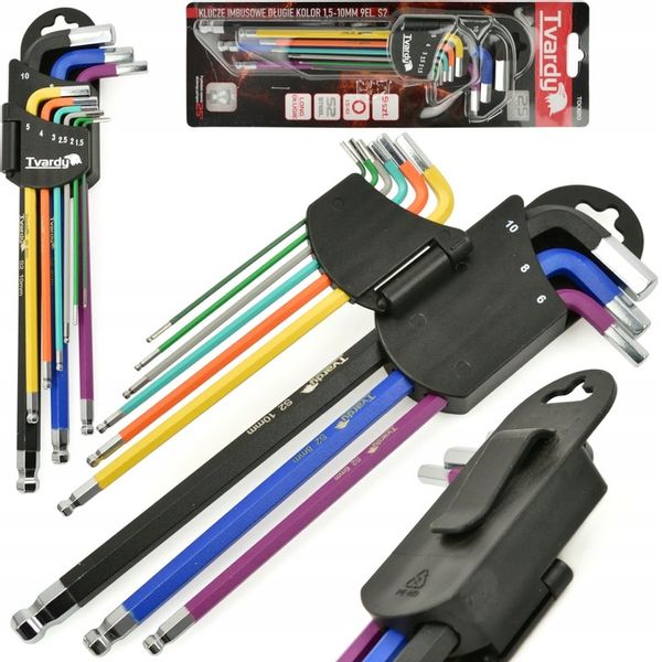 TVARDY ZESTAW KLUCZE IMBUSOWE IMBUSY DŁUGIE HEX 1.5-10mm 9sztuk KOLOR zdjęcie 4