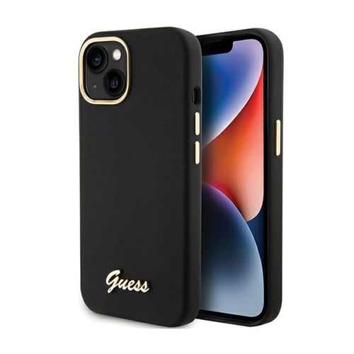 Guess Silicone Script Metal Logo & Frame - Etui iPhone 15 (czarny) na Arena.pl