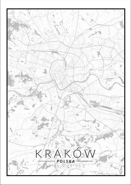 Kraków mapa czarno biała - plakat 40x50 cm zdjęcie 1