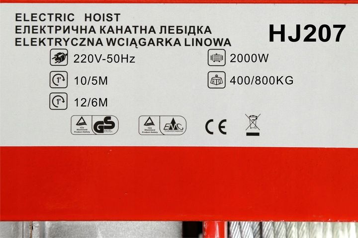 WYCIĄGARKA ELEKTRYCZNA WCIĄGARKA 800KG 2000W LINOW SUWNICA STEROWANA HJ207 zdjęcie 10