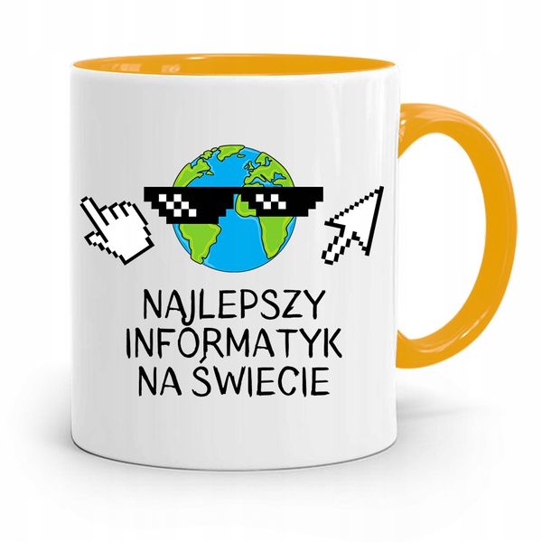 Kubek Żółty Informatyka Programisty Najlepszy Inf Z Nadrukiem Ze Zdjęciem zdjęcie 1
