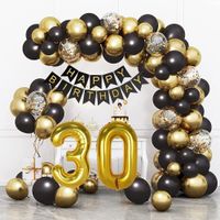 HiHK Złoto-Czarna Dekoracja na 30 Urodziny Girlanda i Balony